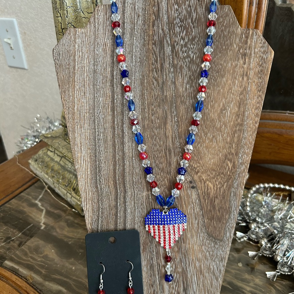 Patriotic Beaded Necklace and Earring Set for Trade